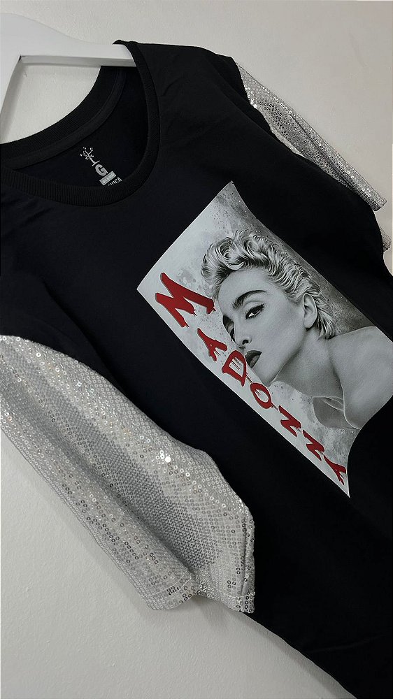 T-shirt Madonna - Foto P/B (Manga com/sem paetê)