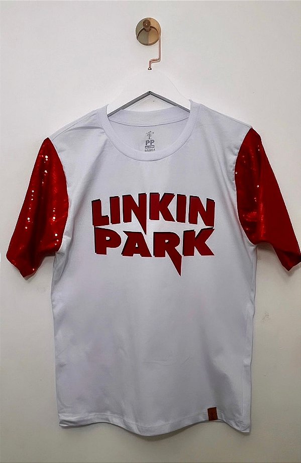 T-shirt Linkin Park (Manga com paetê vermelho)