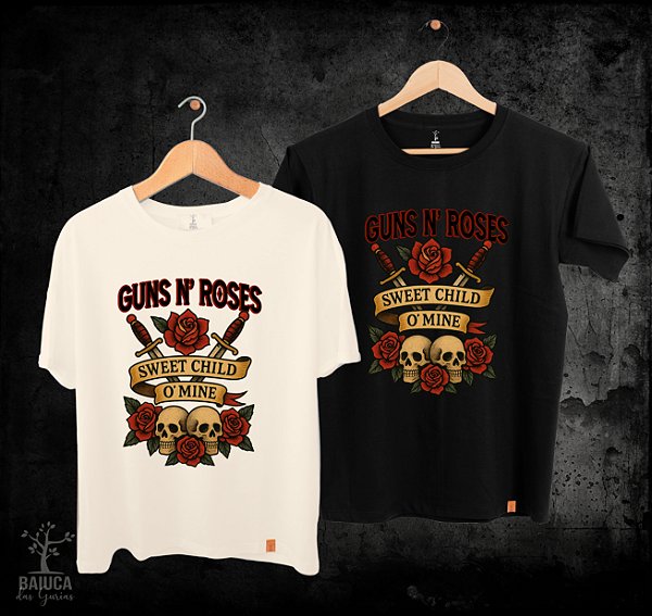 Camiseta Guns n' Roses - Sweet faixa e espadas (Manga com ou sem paetê)