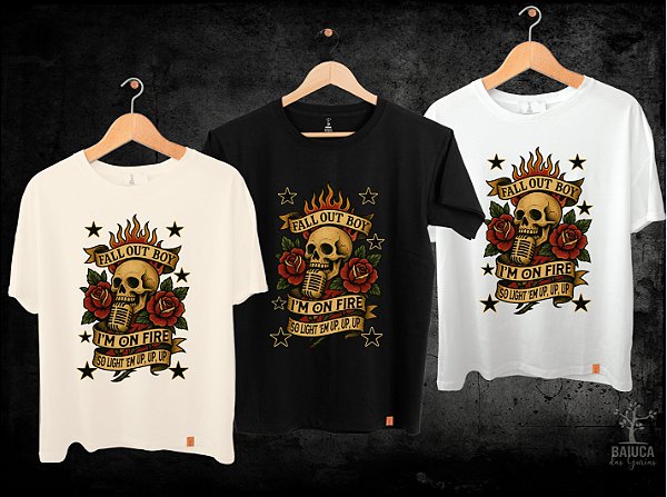 Camiseta Fall Out Boy - I'm on fire (Manga com ou sem paetê)