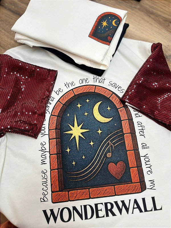 Camiseta Oasis - Wonderwall janela (Manga com ou sem paetê)