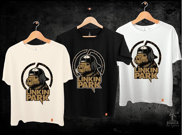 Camiseta Linkin Park - Capivara com fone (Manga com/sem paetê)