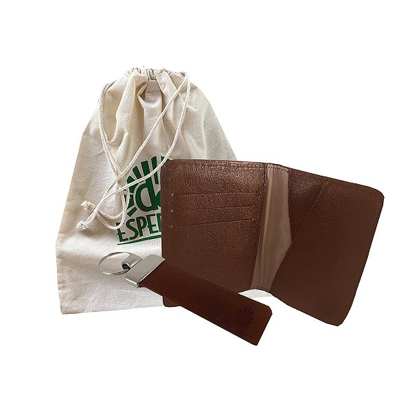 Kit carteira em couro e chaveiro