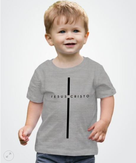 Camiseta Infantil Jesus Cristo Cinza