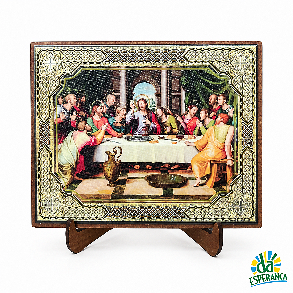 Quadro De Mesa Com Adesivo Metalizado Santa Ceia