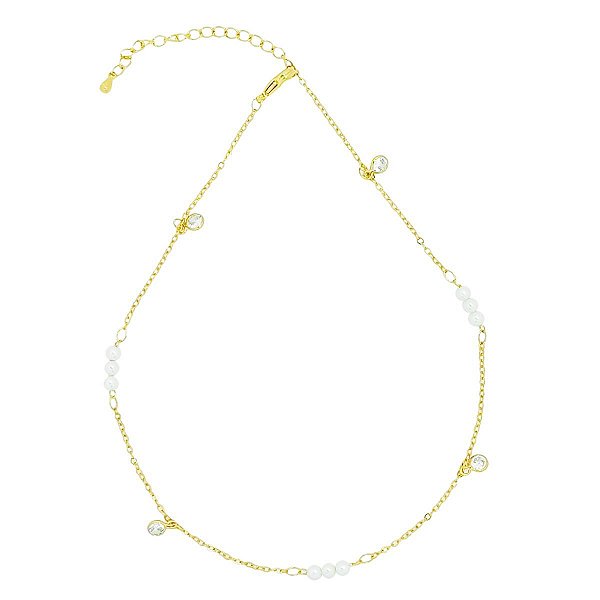 Colar Choker Com Pedrinhas e Pérolas
