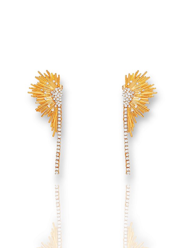 Brinco Semijoia Folheado a Ouro Asa Celestial com Microzircônias