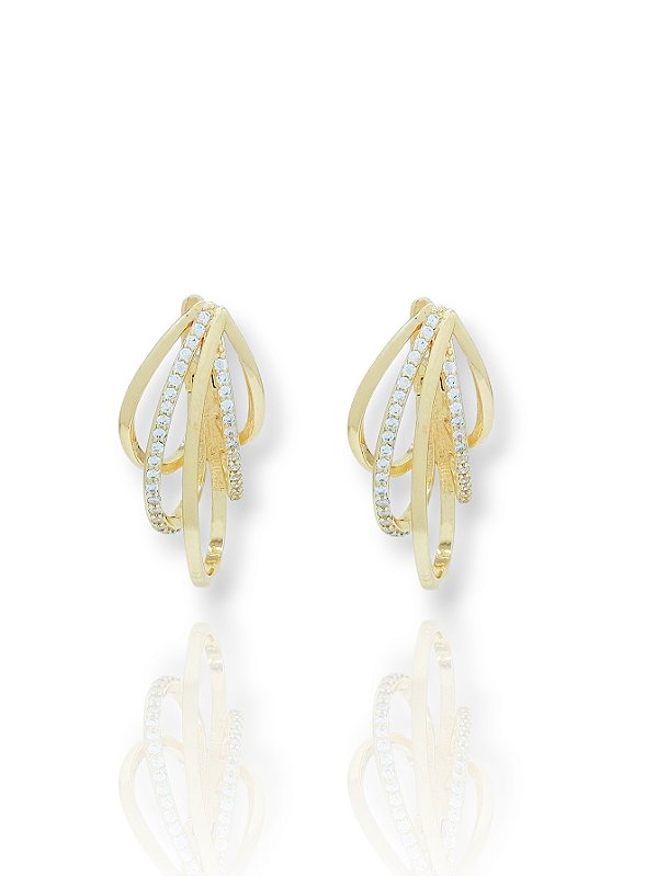 Brinco Folheado a Ouro – Design Moderno com Zircônias