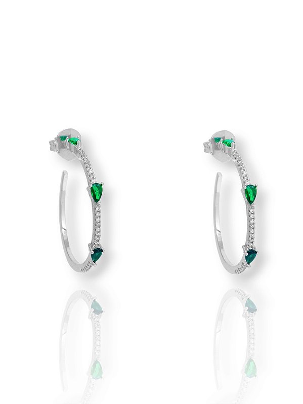 Brinco Argola com Pedras Gota – Folheado a Ródio