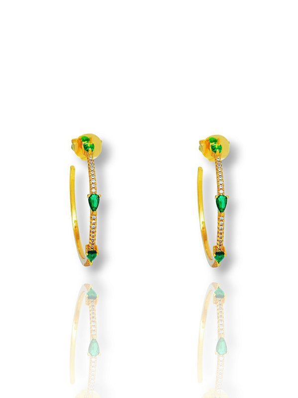 Brinco Argola com Pedras Gota – Folheado a Ouro