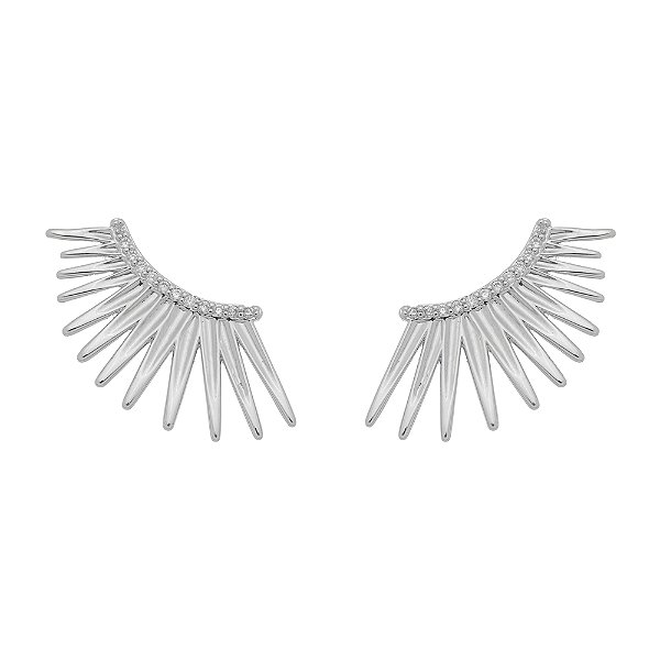 Brinco Estilo Leque Zircônia Banhado Ródio Branco