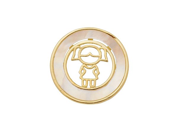 Pingente Feminino Redondo Menina Madrepérola Banhado a Ouro 18K