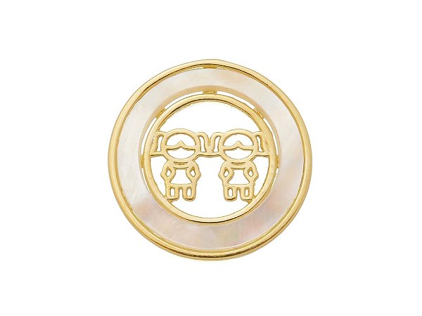 Pingente Feminino Redondo 2 Meninas Madrepérola Banhado a Ouro 18K
