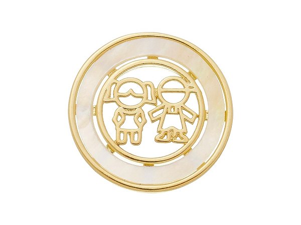 Pingente Feminino Redondo Casal Madrepérola Banhado a Ouro 18K