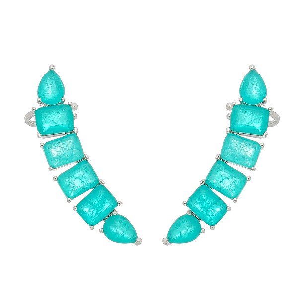 Brinco Ear Cuff Quadrado Turmalina Fusion Ródio Branco