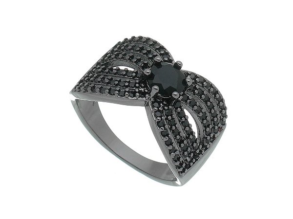 Anel Feminino Largo Zircônia Black Ródio Negro