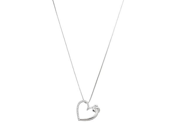 Colar Feminino Coração Cravejado com Zircônias em Prata 925