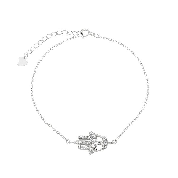 Pulseira Feminina Mão de Fátima em Prata 925 com Zircônias