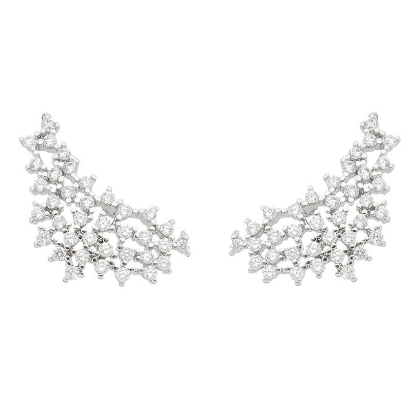 Brinco Ear Cuff Cravejado Banhado a Ródio Branco