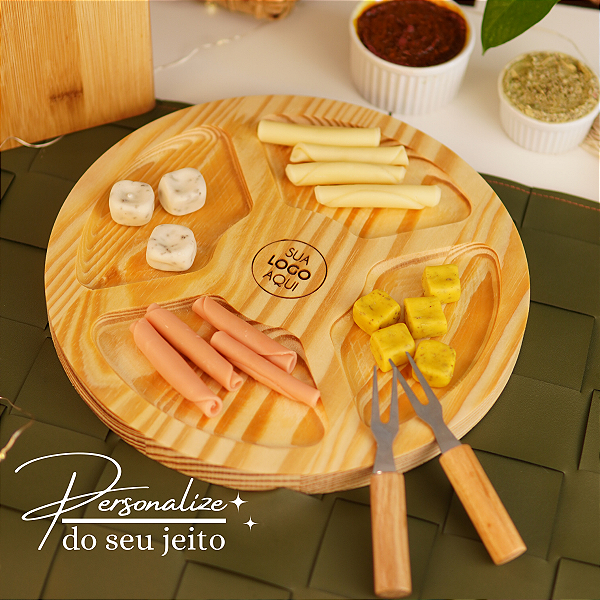Petisqueira 4 Divisórias Personalizada com 2 Garfinhos para Padrinhos de Casamento