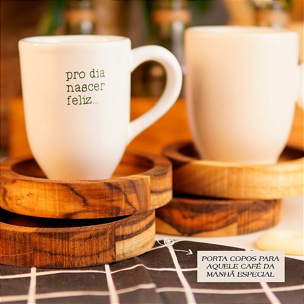 Kit 4 Porta Copos/Xícaras na Madeira Teca  Personalizados para Casamentos/ Corporativos / Presentes