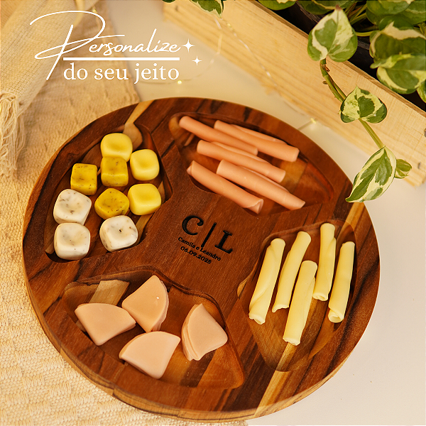 Petisqueira 4 Divisórias na Madeira Teca Personalizada para Presente dia dos Pais