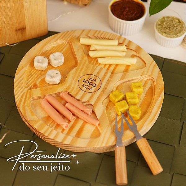 Petisqueira 4 Divisórias Personalizada com 2 Garfinhos para Presente dia das Mães