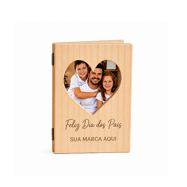 Porta-Retrato Dobrável Coração em Madeira Personalizado