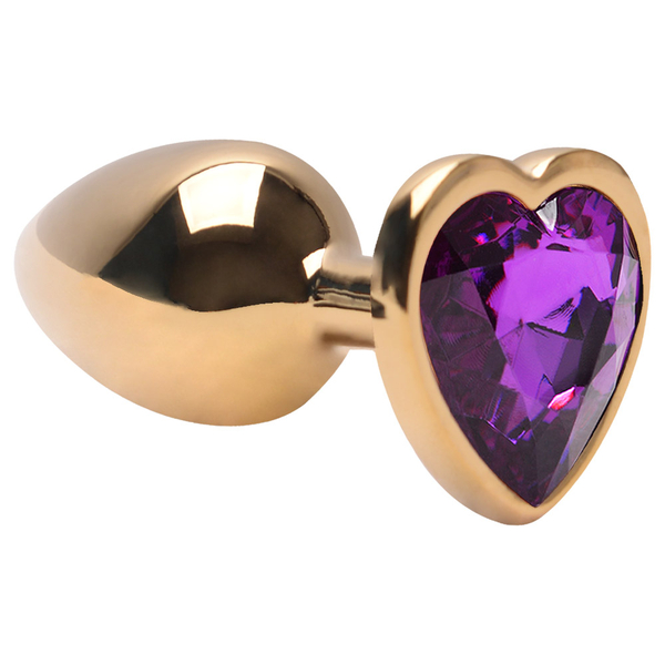 PLUG ANAL P CORAÇÃO DOURADO PEDRA ROXO - 7055