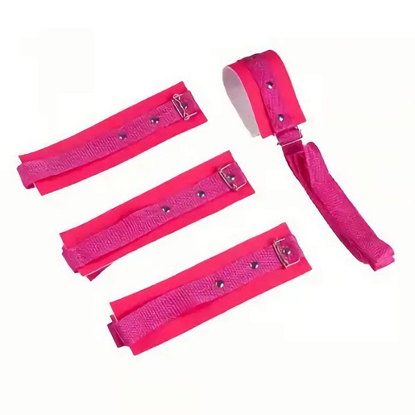 KIT BONDAGEM 4 AMARRAS EM COURO SINTÉTICO ROSA