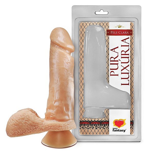 Pênis Realístico com Escroto e Ventosa 17cm - PV013