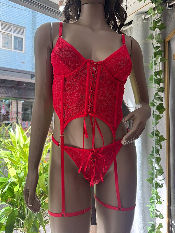 NADIA CONJ COM ARO E CINTA LIGA - VERMELHO