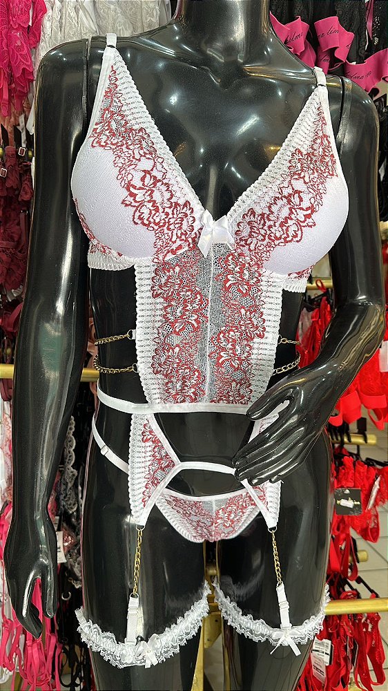 CONJUNTO MARY C/ BOJO - BRANCO C/ VINHO