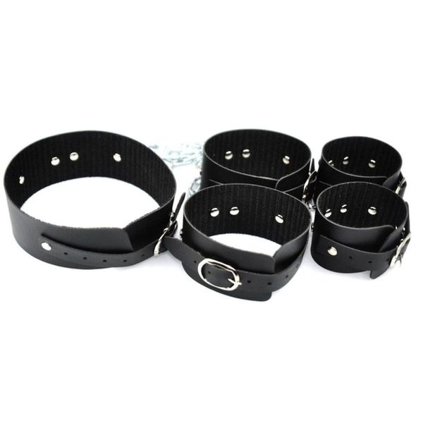 SADO FETICHE BONDAGE KIT Coleira, algemas e tornozeleira interligadas cor Preto - 7506
