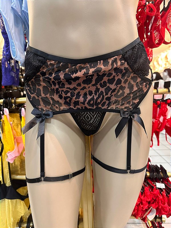 ANDREZA CINTA LIGA - PRETO C/ ONÇA (não acompanha a calcinha)