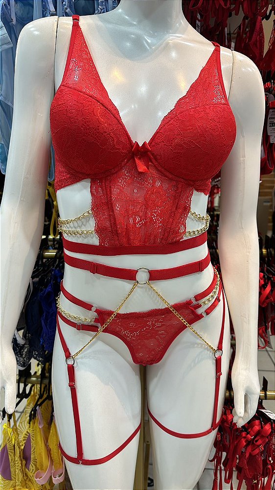 MILÃO CONJUNTO COM BOJO E CORRENTES - VERMELHO BORDÔ