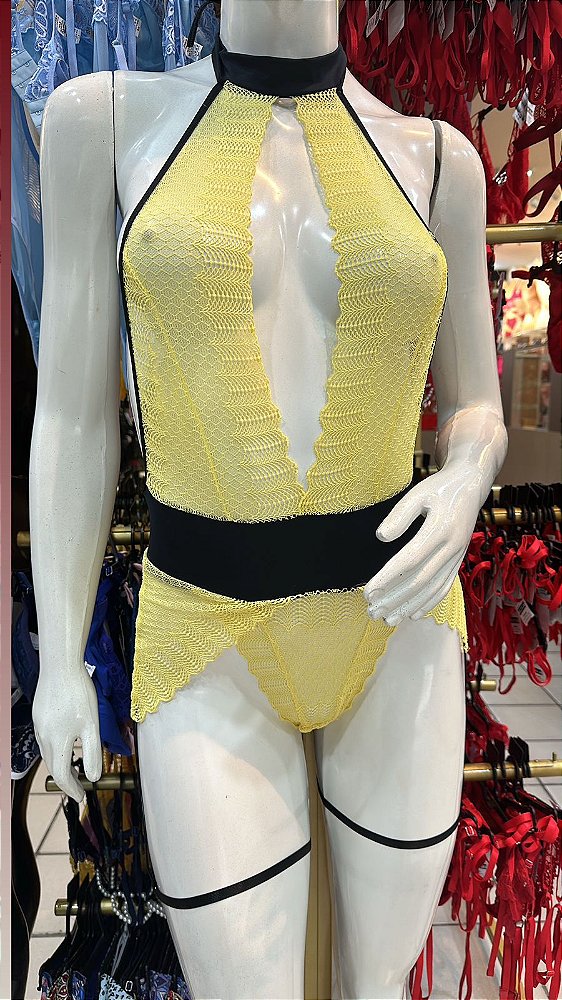 RAY BODY RENDA + CINTA LIGA - AMARELO C/ PRETO
