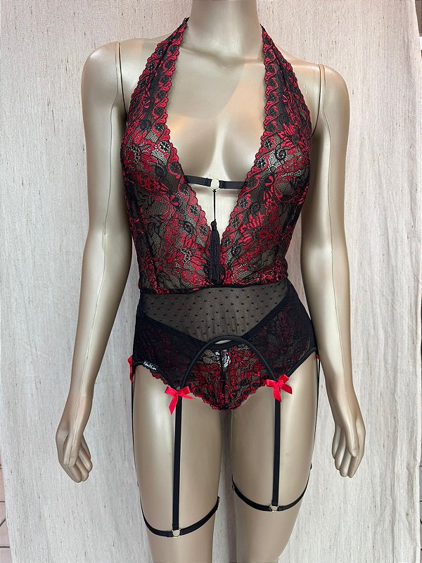TIFANY BODY CINTA LIGA - PRETO C/ VERMELHO