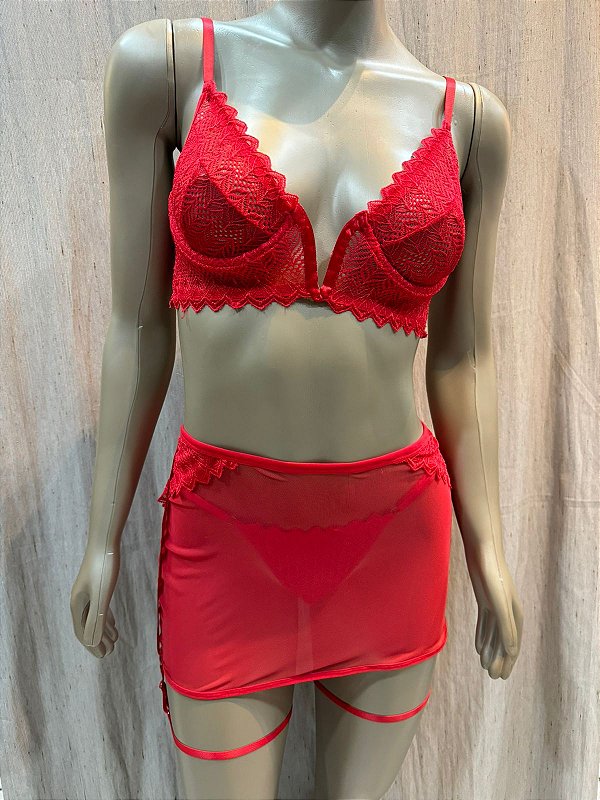 MICHELE CONJUNTO COM ARO E SAIA - VERMELHO
