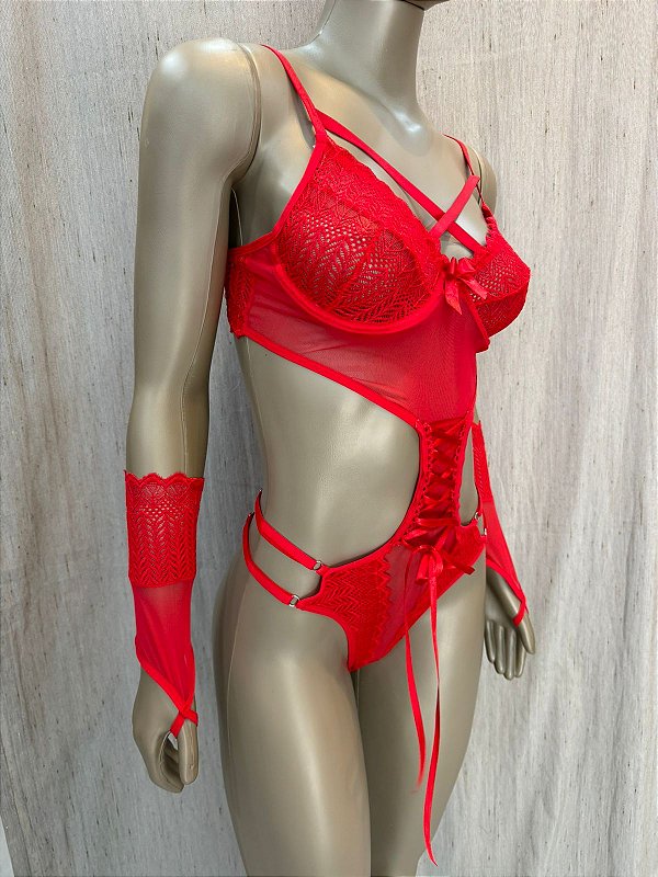 BODY TRANÇADO COM LUVA E ARO - VERMELHO