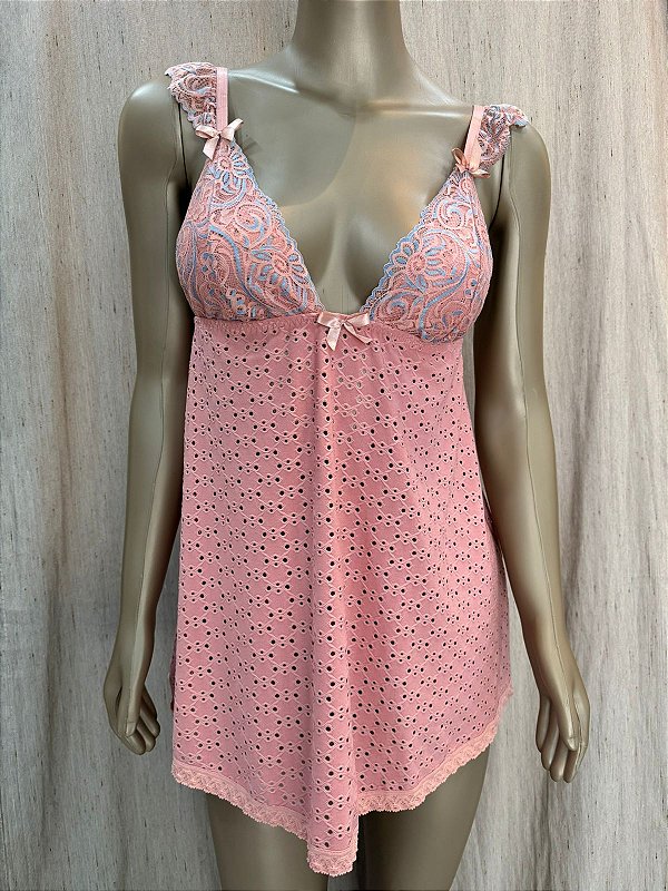 LIZ CAMISOLA + FIO - ROSÉ C/ DETALHE AZUL