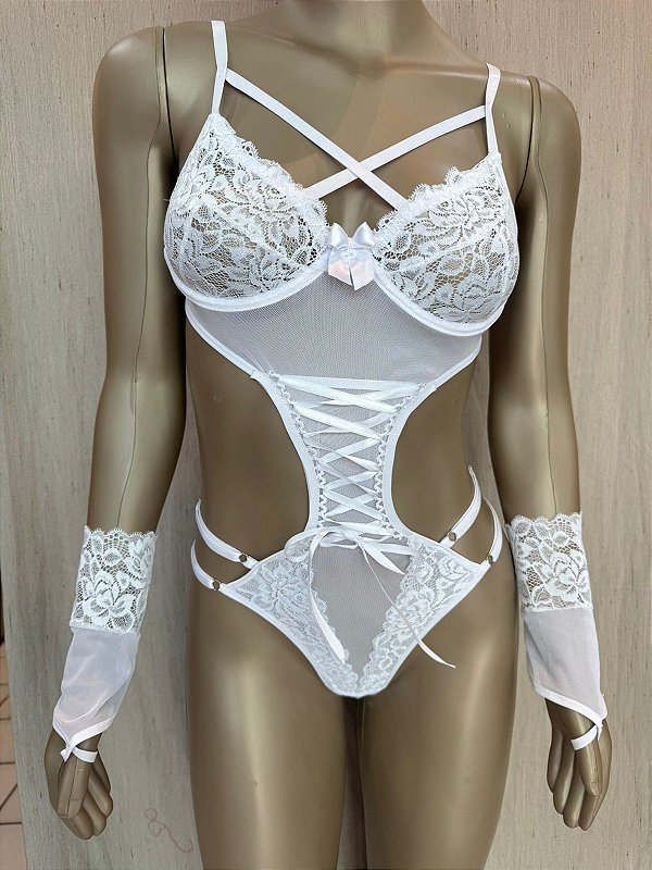 BODY TRANÇADO COM LUVA E ARO - BRANCO