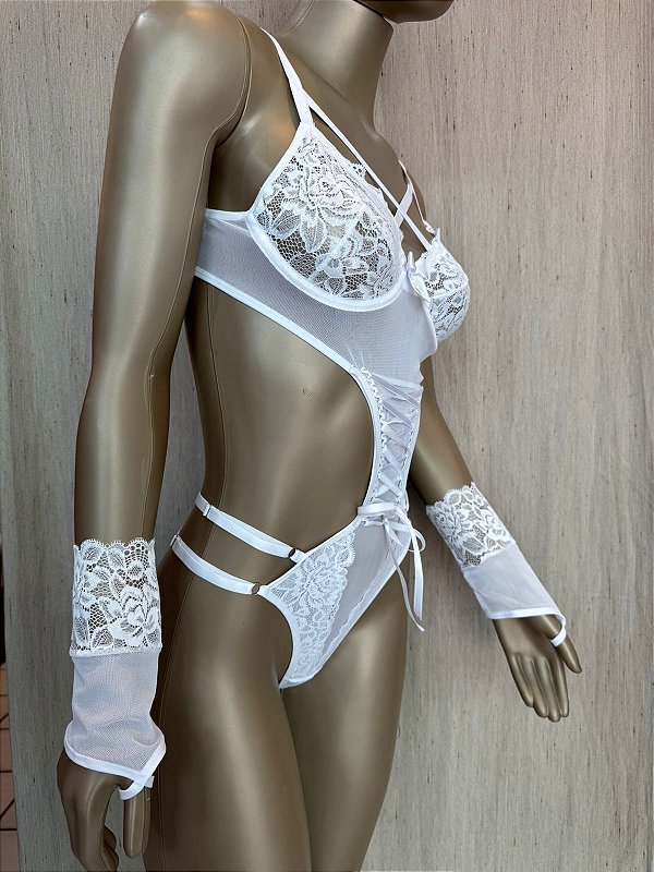 BODY TRANÇADO COM LUVA E ARO - BRANCO