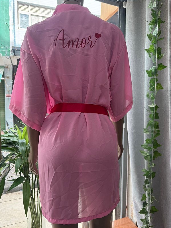 GLEICE HOBE BORDADO - ROSA C/ VERMELHO