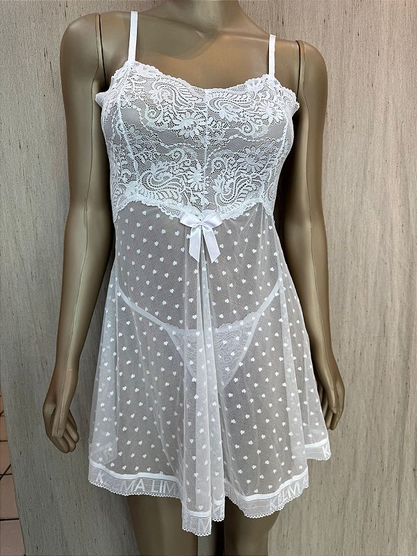 LUXO ÍNTIMO CAMISOLA RENDA E TULE - BRANCO
