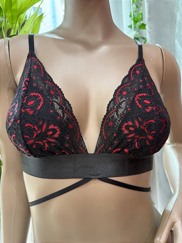 CAROL BRALETE RENDA - PRETO C/ VERMELHO