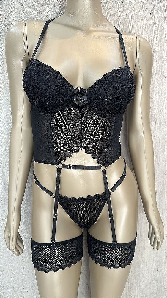VENEZA CONJUNTO COM BOJO - PRETO TAM G