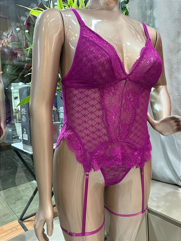 CORSELER CONJUNTO COM CINTA LIGA - FUCSIA TAM M