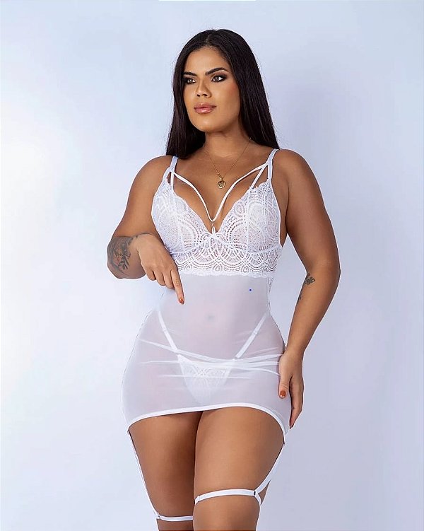 FATAL SEXY CAMISOLA + FIO EM RENDA E TULE BRANCO - TAM P