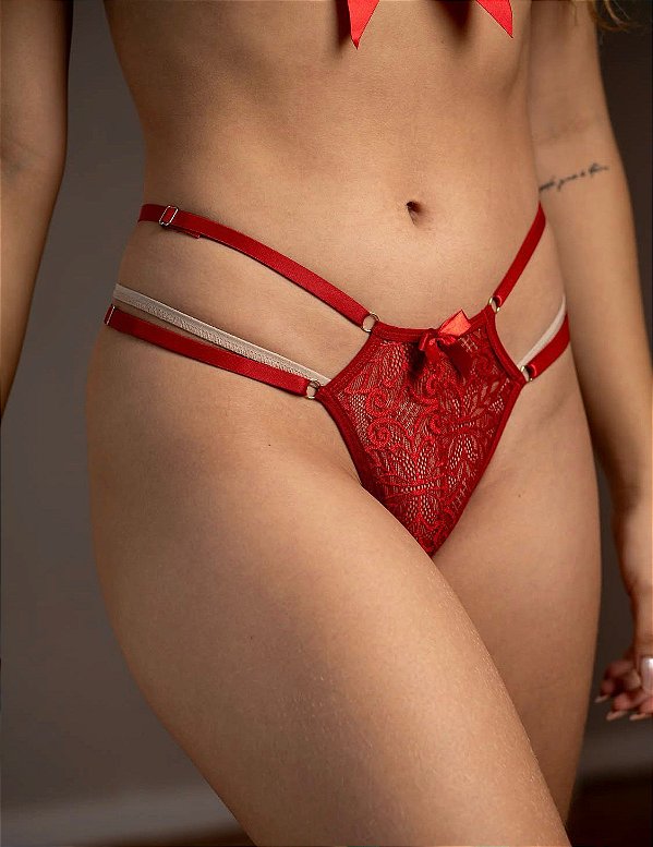 LARA FIO SEXY RENDA E TULE - VERMELHO BORDÔ